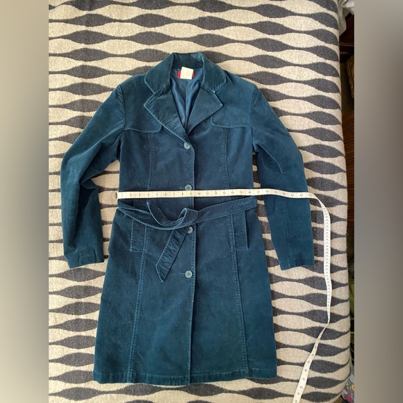 VTG Esprit Blue Cotton Velvet Trench Coat XS - Picture 12 of 15
